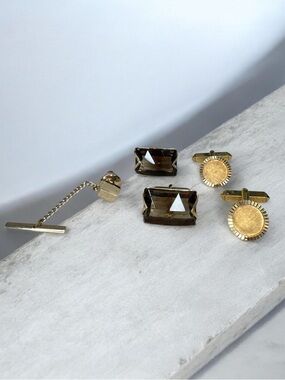 Vintage Gold Tone Cufflinks and Tie Tac set of 3